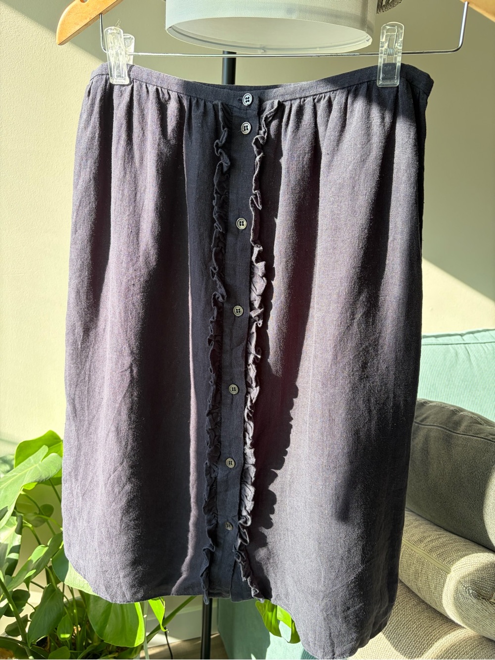 NAIF Charcoal/Navy Button-Front Ruffle Midi Skirt